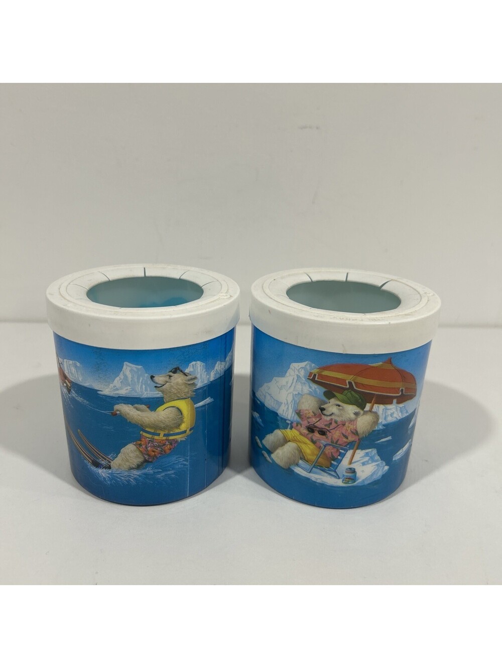 Vintage Polar Bear Beach Can Koozie Cooler Set Of 2